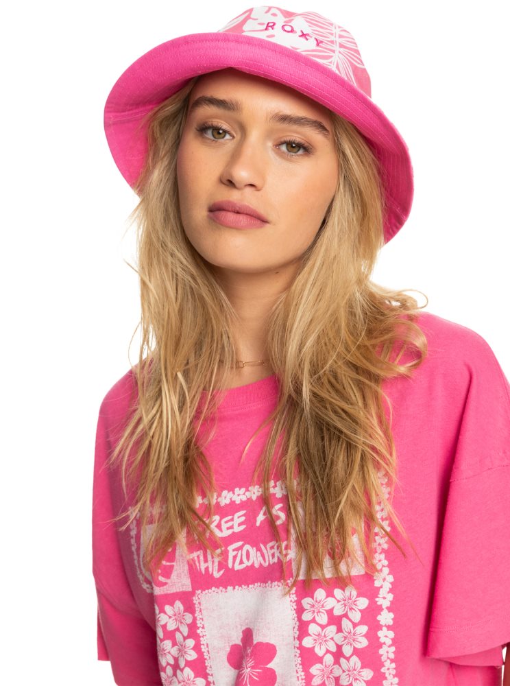 Pink Women\'s Roxy Jasmine Paradise Reversible Bucket Hats | USA IYXL-95740