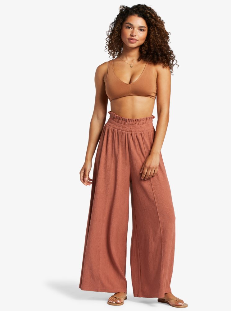 Pink Women's Roxy Jetsetter Wide Leg Pants | USA TSWQ-07251