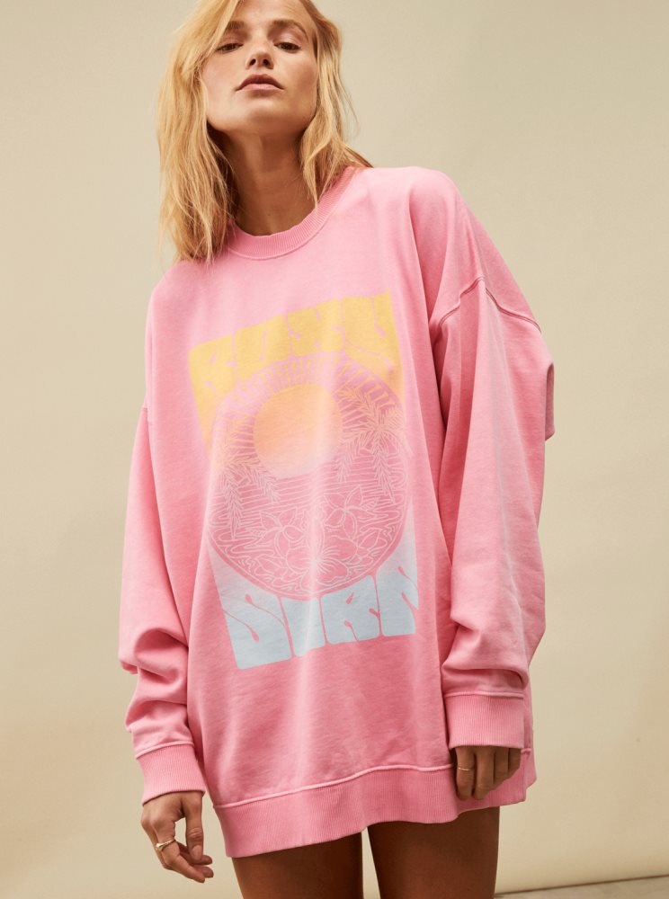 Pink Women's Roxy Lineup Oversized Sweatshirts | USA CDSA-01659