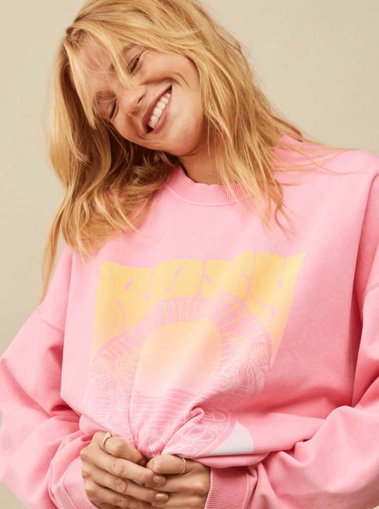 Pink Women's Roxy Lineup Oversized Sweatshirts | USA CDSA-01659