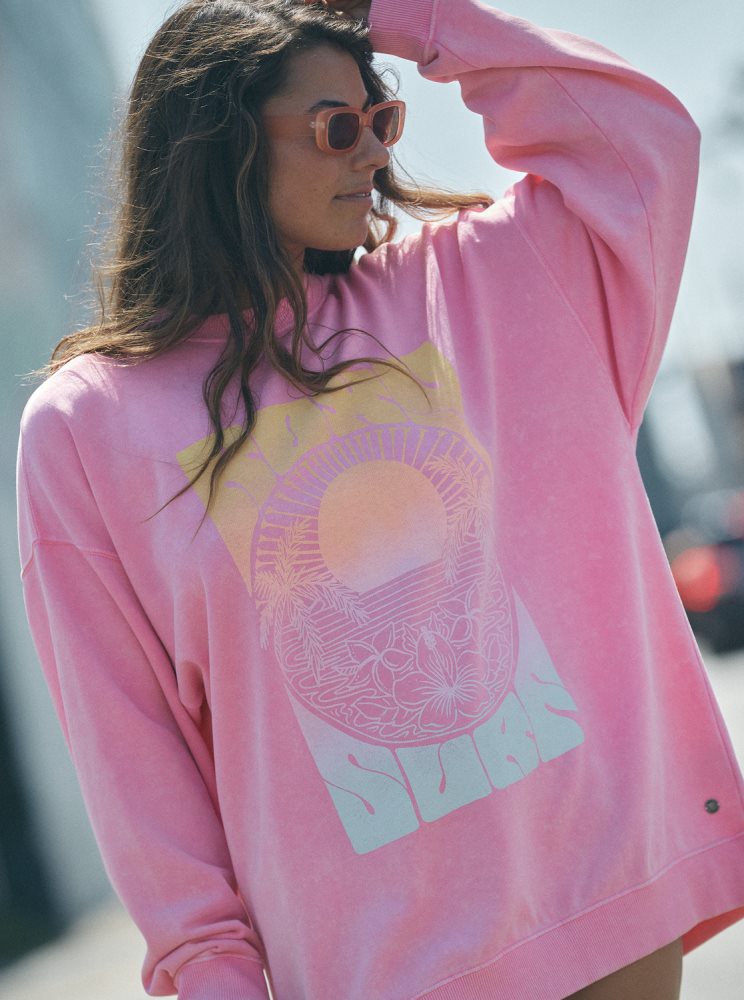 Pink Women\'s Roxy Lineup Oversized Sweatshirts | USA CDSA-01659