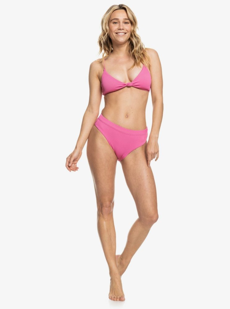 Pink Women's Roxy Love The Surf Knot Triangle Bikini Tops | USA TDPY-35267