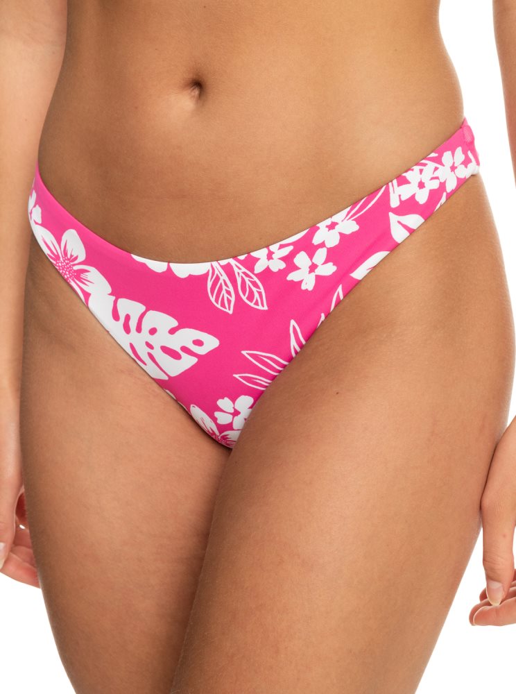 Pink Women's Roxy Printed Beach Classics Skimpy Bikini Bottoms | USA COJU-92863