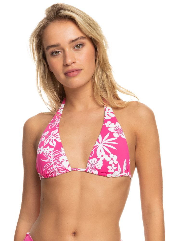 Pink Women\'s Roxy Printed Beach Classics Elongated Bikini Tops | USA RCUY-45078