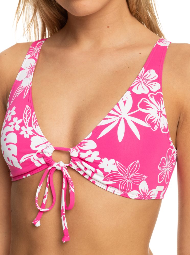 Pink Women's Roxy Printed Beach Classics Elongated Bikini Tops | USA YHED-62780