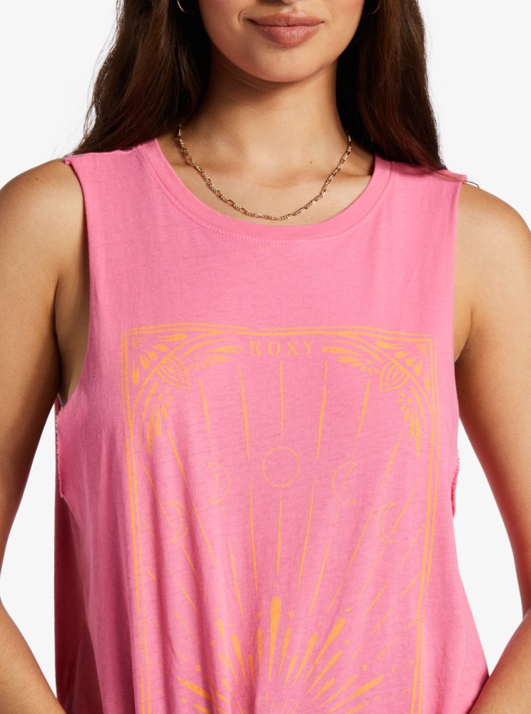 Pink Women's Roxy Rise Up Sleeveless T Shirts | USA QFGB-31694