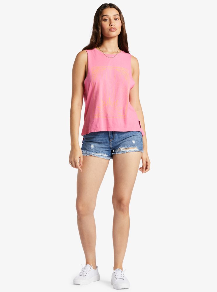 Pink Women's Roxy Rise Up Sleeveless T Shirts | USA QFGB-31694