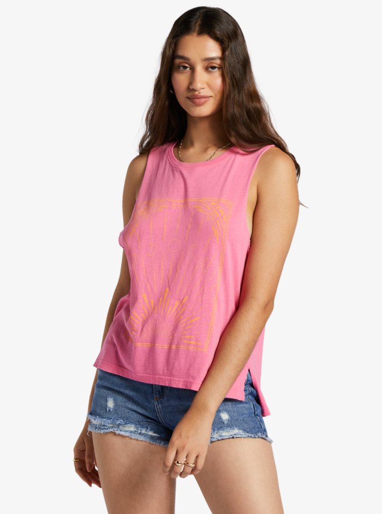 Pink Women\'s Roxy Rise Up Sleeveless T Shirts | USA QFGB-31694