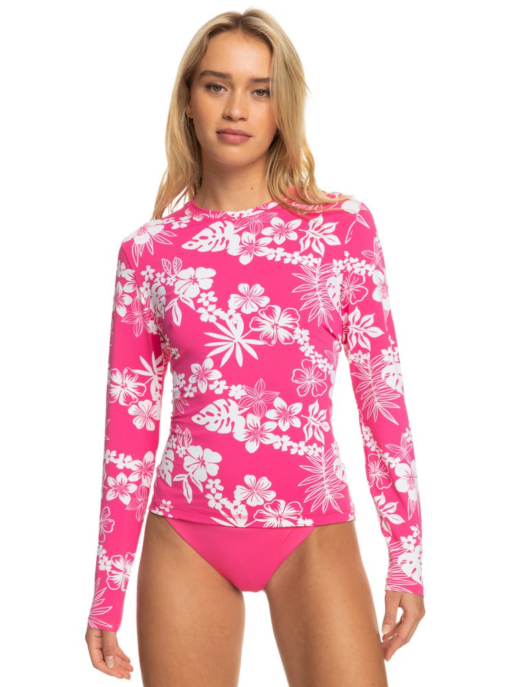 Pink Women's Roxy Sea Skippin Long Sleeve UPF 50 Rashguards | USA SIGE-29546