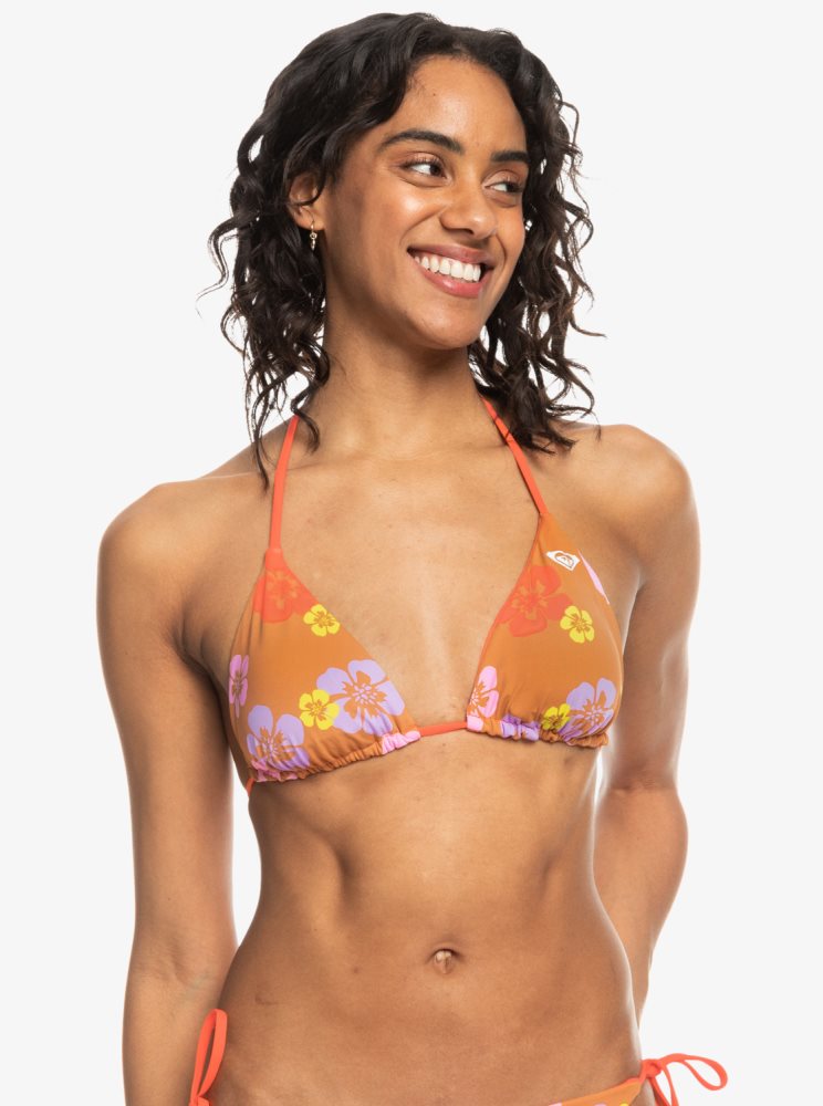 Pink Women's Roxy Surf.Kind.Kate. Reversible Triangle Bikini Tops | USA TLHD-03178