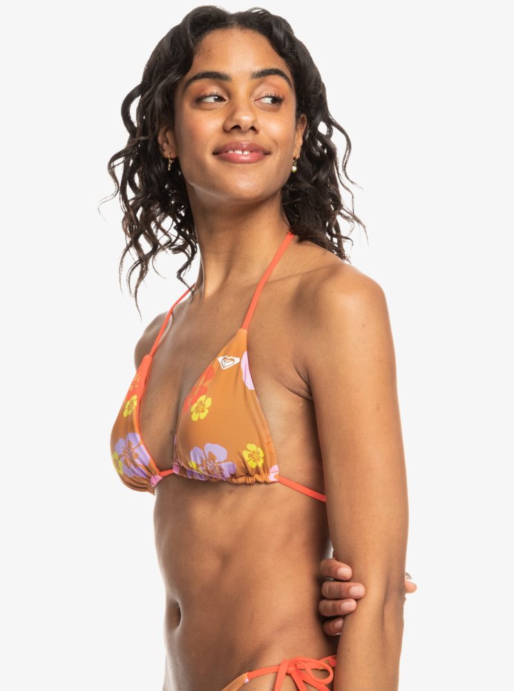 Pink Women's Roxy Surf.Kind.Kate. Reversible Triangle Bikini Tops | USA TLHD-03178