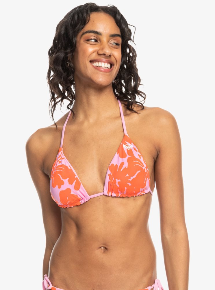 Pink Women's Roxy Surf.Kind.Kate. Reversible Triangle Bikini Tops | USA VGND-58104