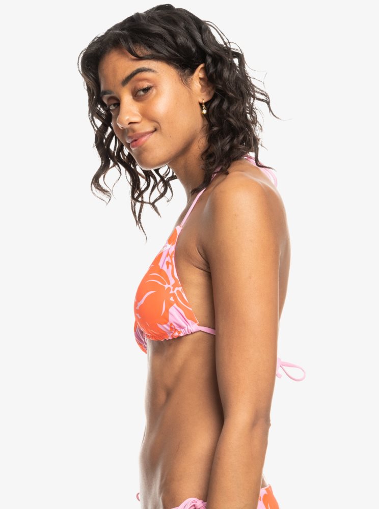 Pink Women's Roxy Surf.Kind.Kate. Reversible Triangle Bikini Tops | USA VGND-58104