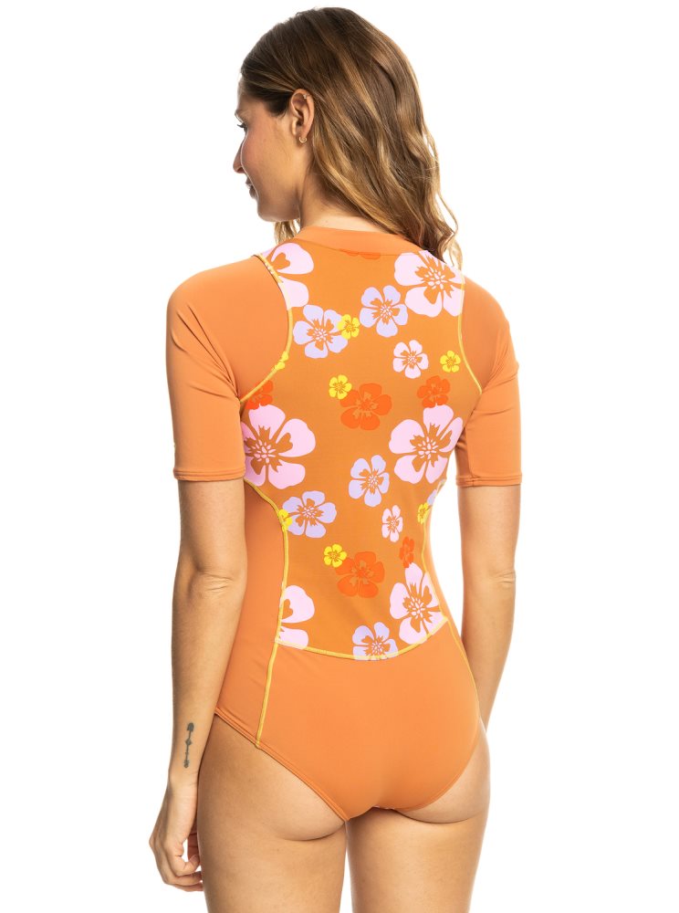 Pink Women's Roxy Surf.Kind.Kate. Short Sleeve One Piece Swimsuits | USA NOXU-69504