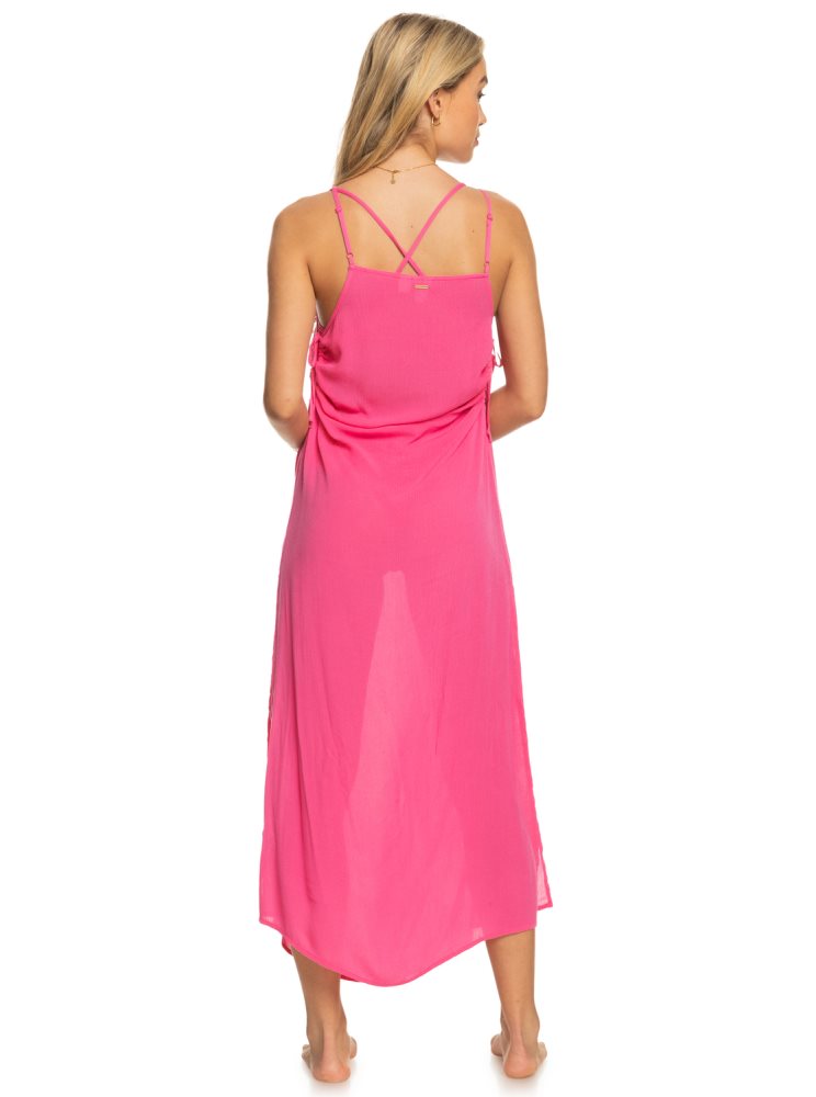 Pink Women's Roxy Sweety Night Maxi Beach Dress | USA HQKJ-13985