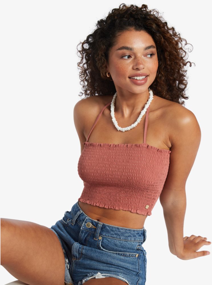 Pink Women's Roxy Warm Waters Bandeau Tops | USA TPKY-03726