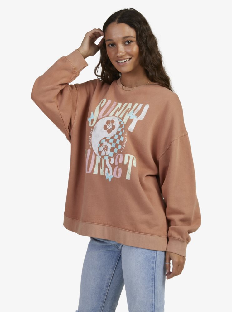 Pink Women's Roxy When Its Fine Sweatshirts | USA URYF-27305