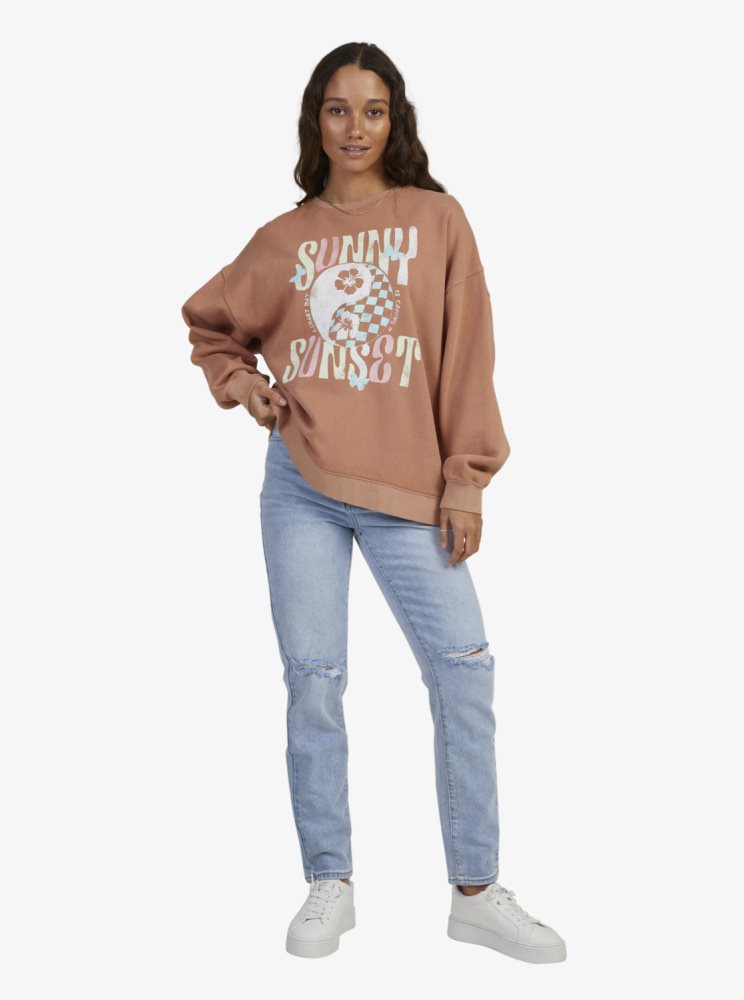 Pink Women's Roxy When Its Fine Sweatshirts | USA URYF-27305