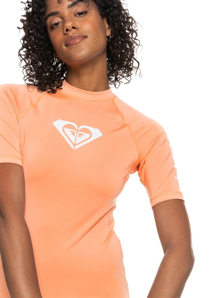 Pink Women's Roxy Whole Hearted Short Sleeve UPF 50 Rashguards | USA MBIT-68192