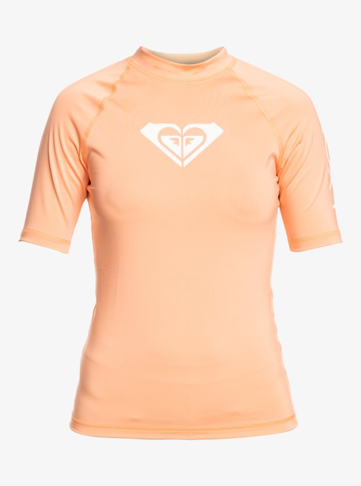 Pink Women's Roxy Whole Hearted Short Sleeve UPF 50 Rashguards | USA MBIT-68192