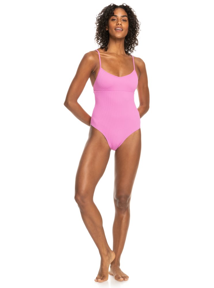 Purple Women's Roxy Active Rib One Piece Swimsuits | USA YBOW-72318