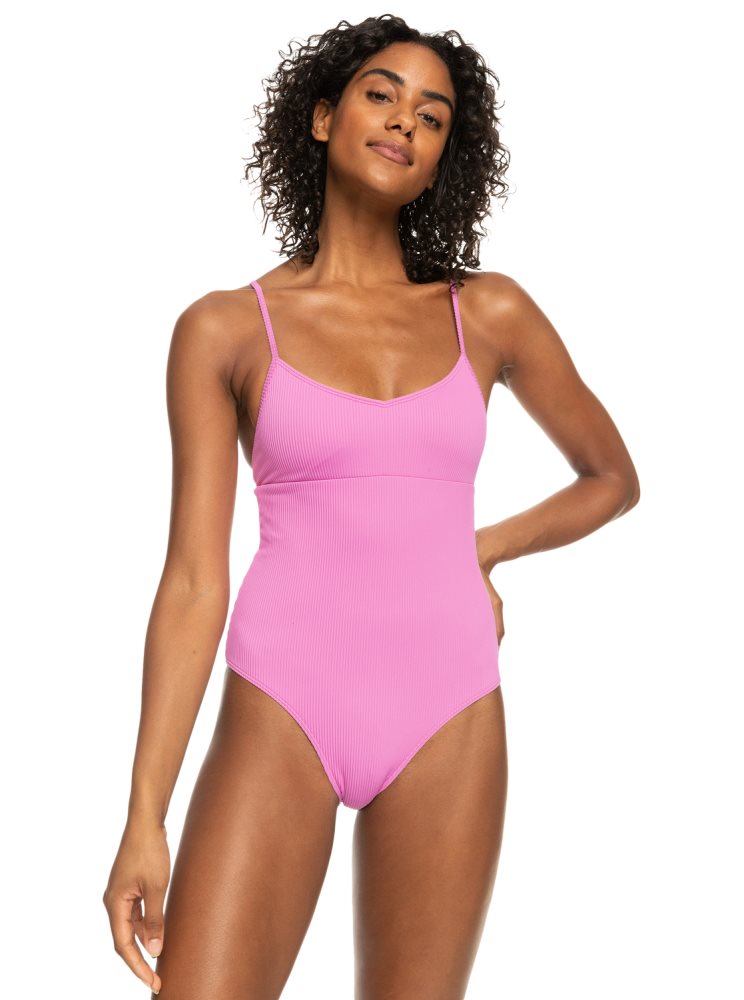 Purple Women\'s Roxy Active Rib One Piece Swimsuits | USA YBOW-72318