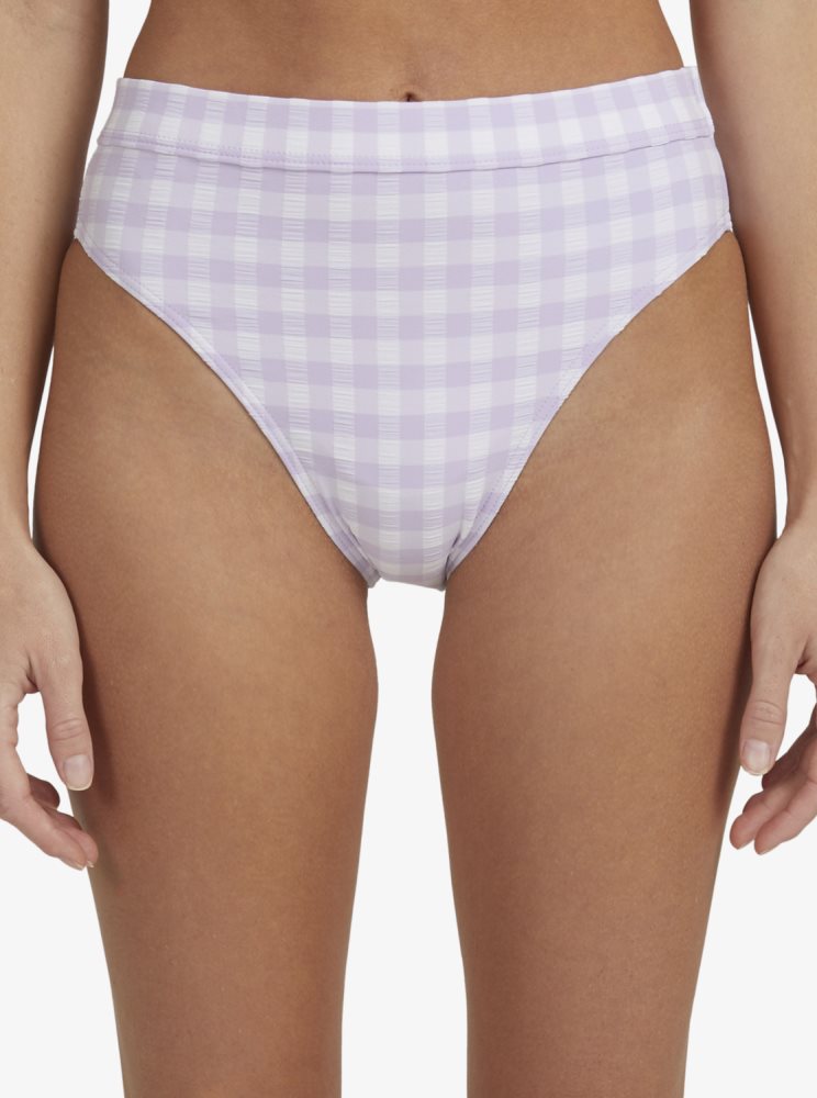 Purple Women's Roxy Heart The Check Moderate Coverage Bikini Bottoms | USA ZJIO-61097