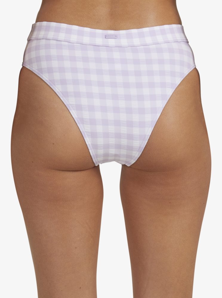 Purple Women's Roxy Heart The Check Moderate Coverage Bikini Bottoms | USA ZJIO-61097