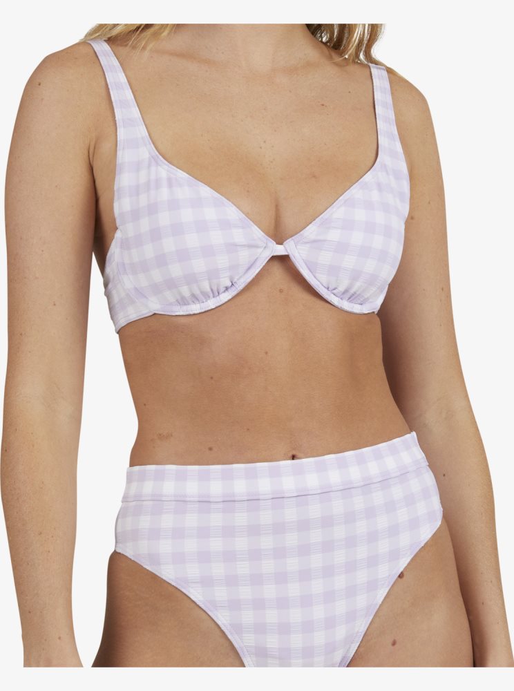 Purple Women's Roxy Heart The Check Moderate Coverage Bikini Bottoms | USA ZJIO-61097