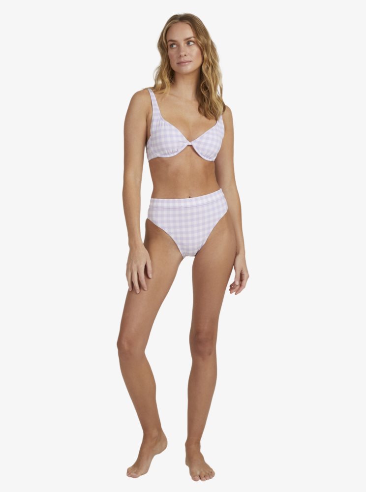 Purple Women's Roxy Heart The Check Moderate Coverage Bikini Bottoms | USA ZJIO-61097