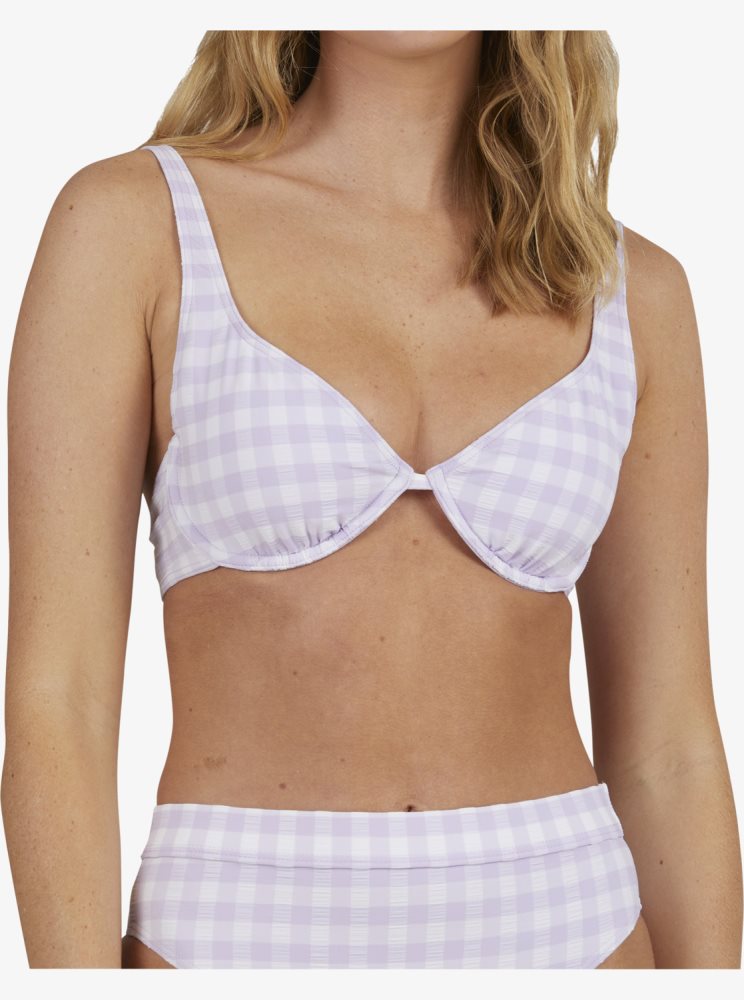 Purple Women's Roxy Heart The Check Underwire Bralette Bikini Tops | USA QRKO-03452