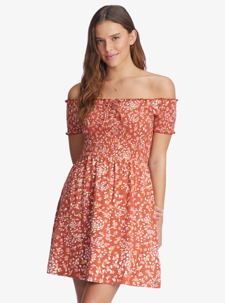 Red Women\'s Roxy At The Same Time Off-The-Shoulder Dress | USA LBWJ-15086