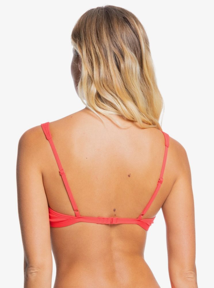 Red Women's Roxy Solid Beach Classics Elongated Triangle Bikini Tops | USA VSTU-45392