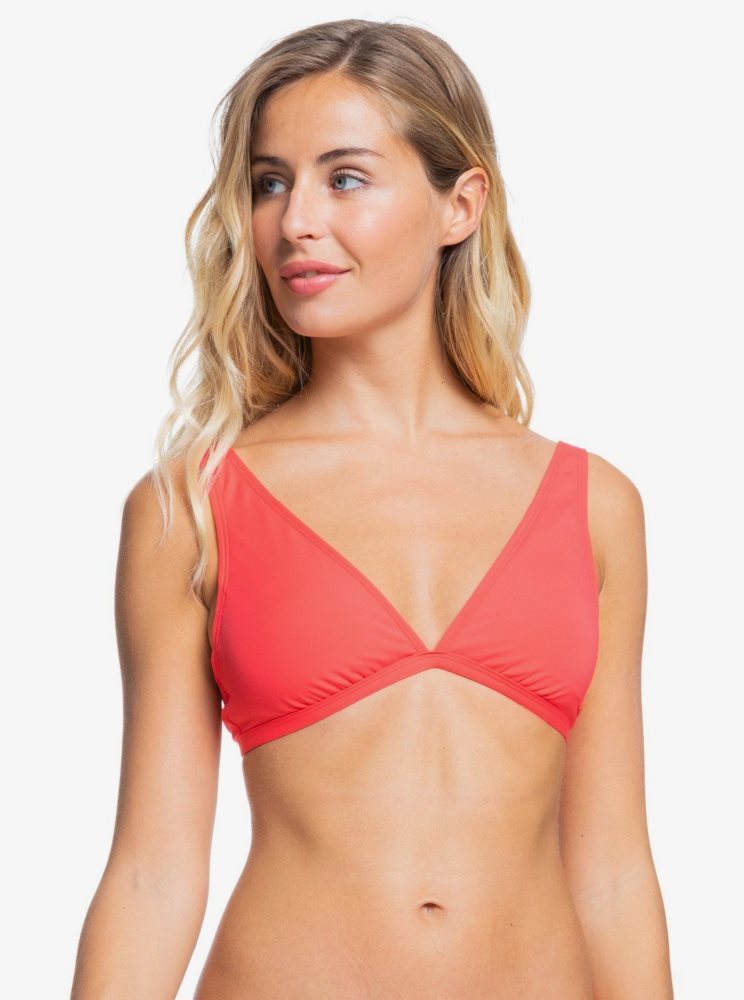 Red Women\'s Roxy Solid Beach Classics Elongated Triangle Bikini Tops | USA VSTU-45392