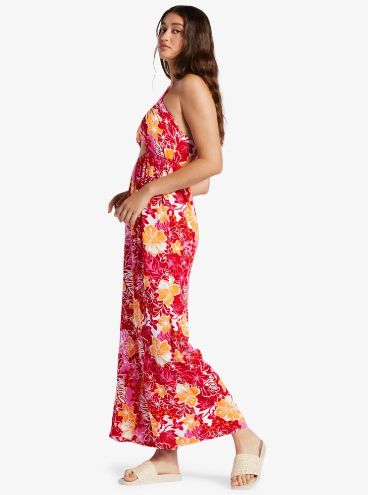 Red / Yellow Women's Roxy Away On Vacay Printed Wide Leg Jumpsuit | USA KNOV-26798