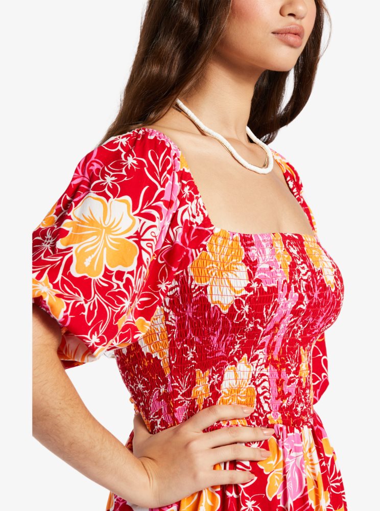 Red / Yellow Women's Roxy Barefoot Babe Rompers | USA UQXW-64187