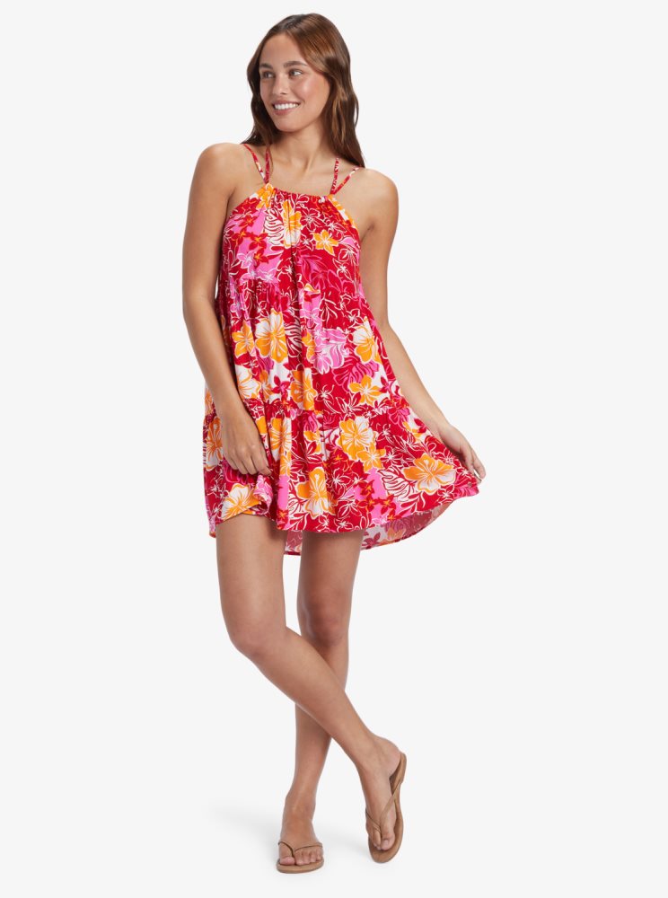 Red / Yellow Women's Roxy Evening Breeze Printed Tent Dress | USA NUIW-31209