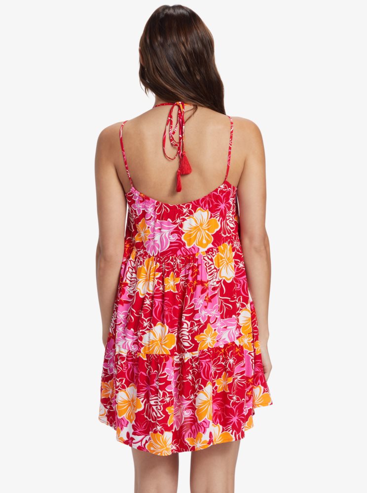 Red / Yellow Women's Roxy Evening Breeze Printed Tent Dress | USA NUIW-31209