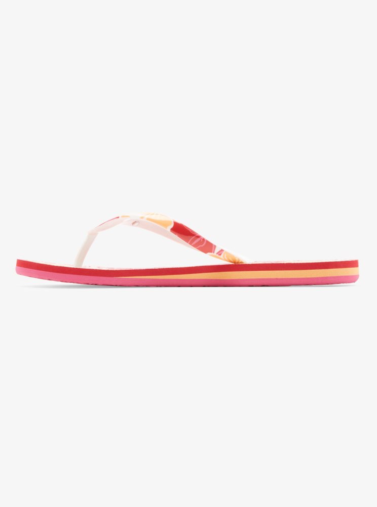 Red / Yellow Women's Roxy Portofino Flip Flops | USA DCWY-90835