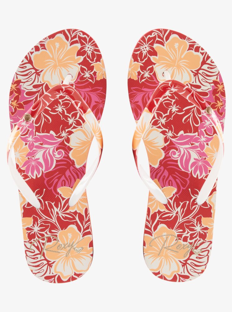 Red / Yellow Women's Roxy Portofino Flip Flops | USA DCWY-90835