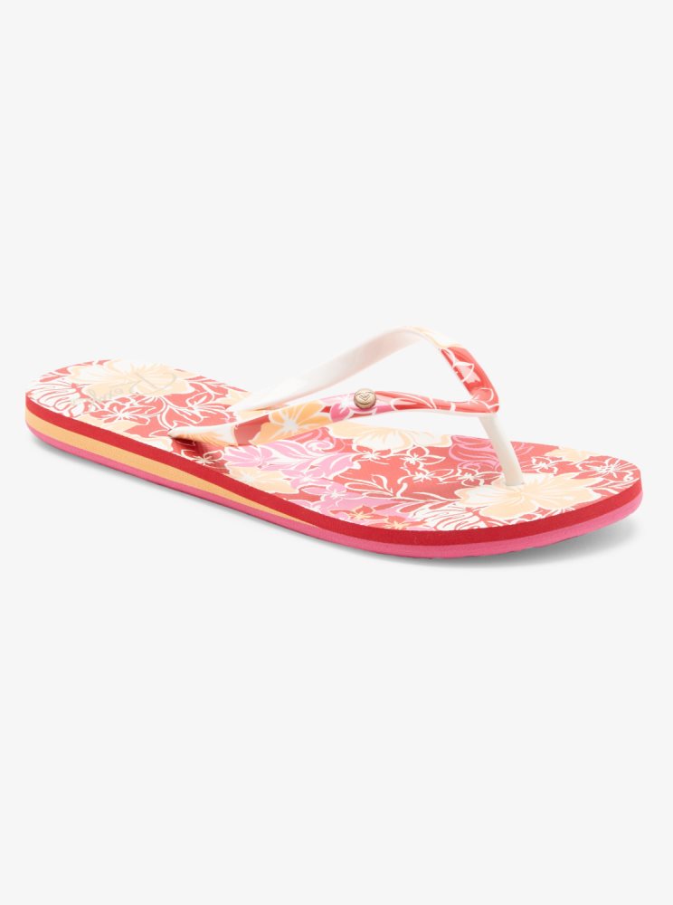 Red / Yellow Women\'s Roxy Portofino Flip Flops | USA DCWY-90835