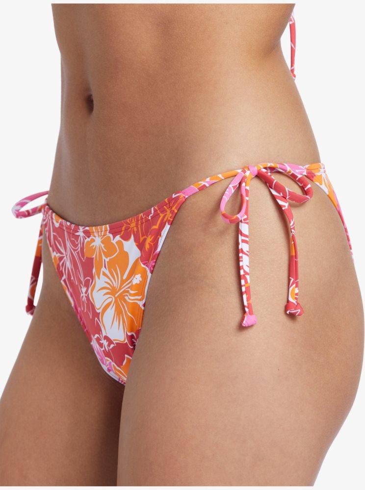 Red / Yellow Women's Roxy Sea Spray Tie Side Bikini Bottoms | USA JHLF-20689