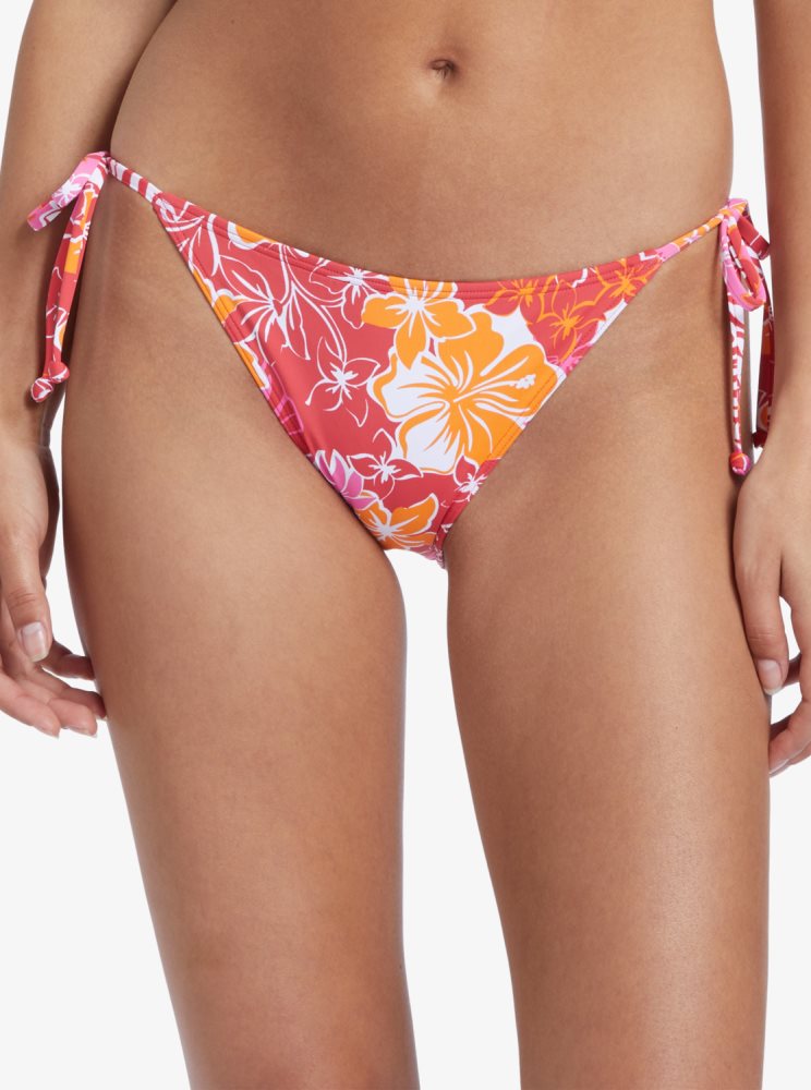 Red / Yellow Women\'s Roxy Sea Spray Tie Side Bikini Bottoms | USA JHLF-20689