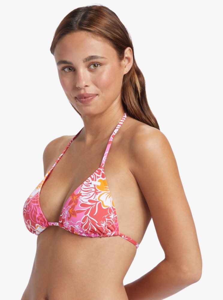 Red / Yellow Women's Roxy Sea Spray Tiki Tri Bikini Tops | USA KJLE-30795