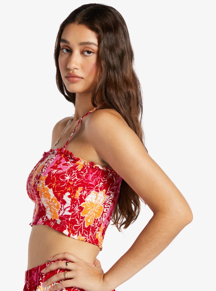 Red / Yellow Women's Roxy Warm Waters Bandeau Tops | USA SXOH-38946