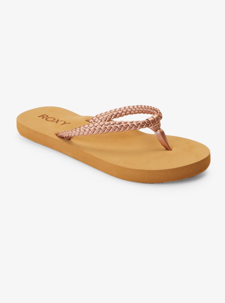 Rose Gold Kids' Roxy 4-16 Costas Flip Flops | USA YWRD-91254