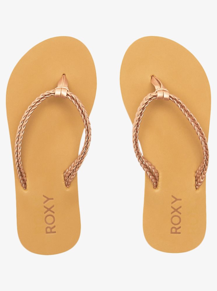 Rose Gold Kids' Roxy 4-16 Costas Flip Flops | USA YWRD-91254