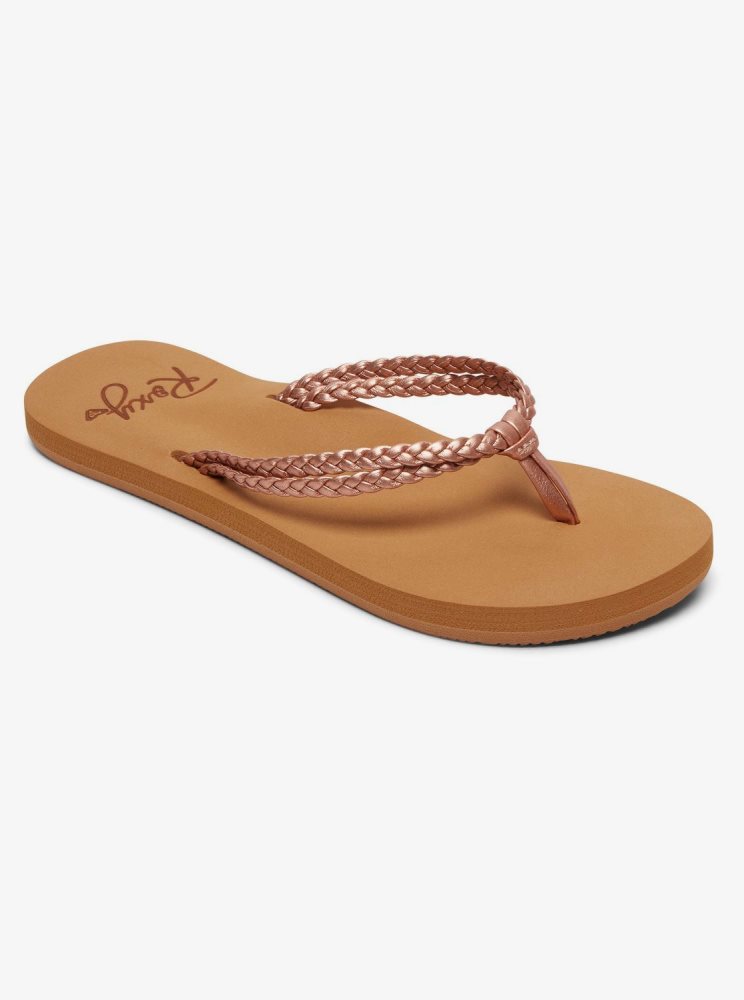 Rose Gold Kids\' Roxy 4-16 Costas Flip Flops | USA YWRD-91254