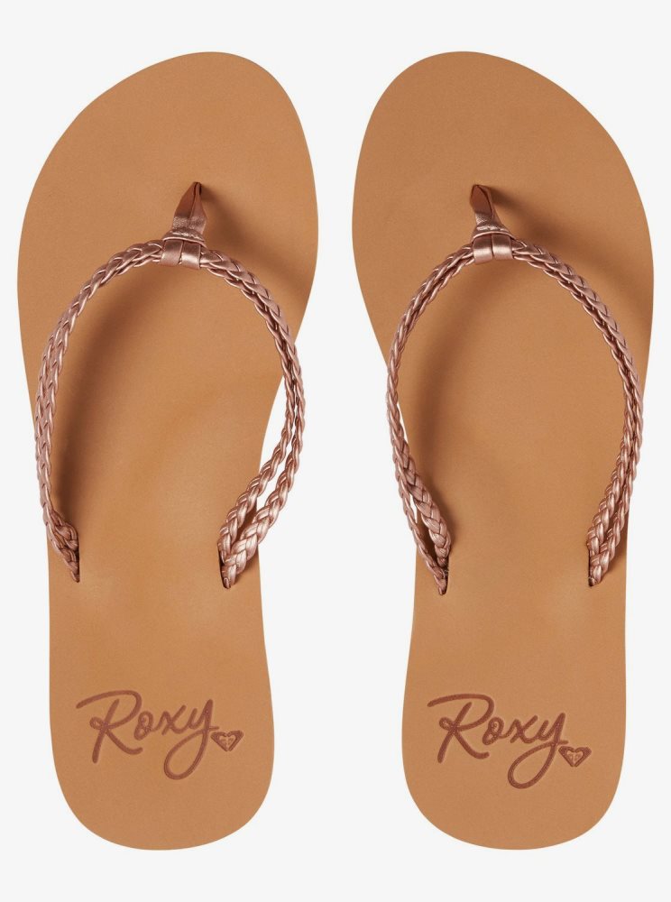 Rose Gold Women's Roxy Costas Flip Flops | USA TXNJ-13760