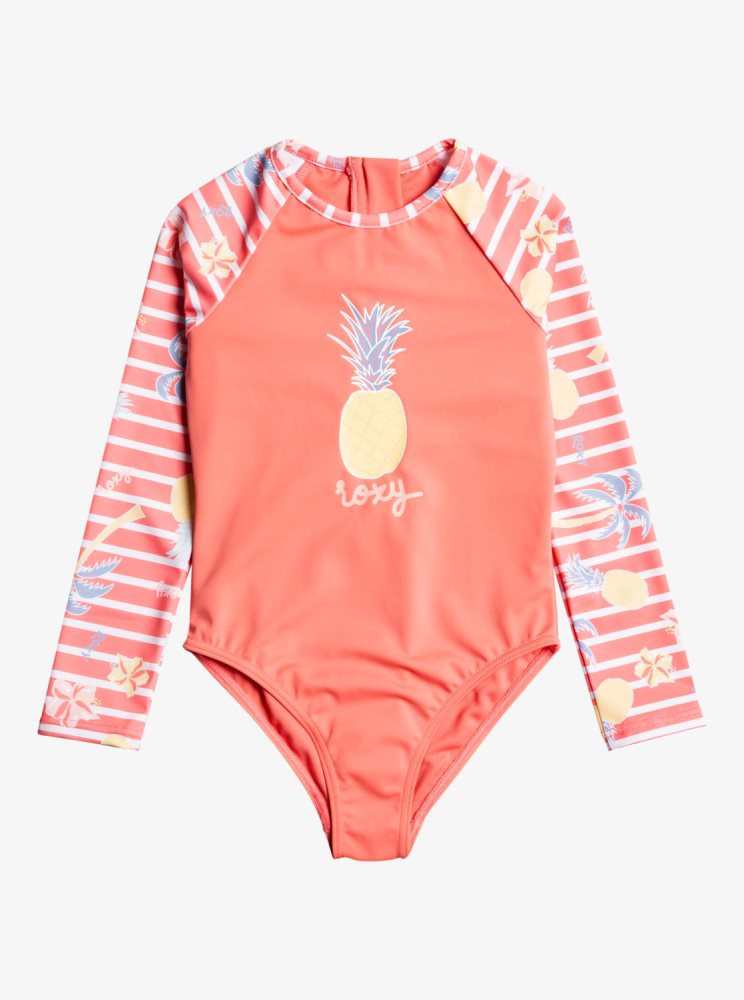 Rose Kids' Roxy 2-7 Little Pineapple Long Sleeve UPF 50 One Piece Rashguards | USA TFRL-82457